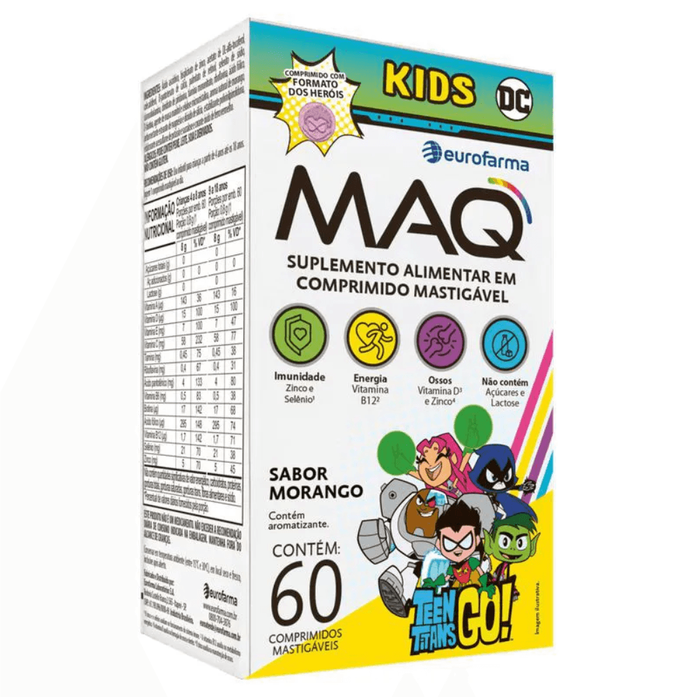 Maq Kids Suplemento Alimentar Sabor Morango 60 Comprimidos Mastigáveis